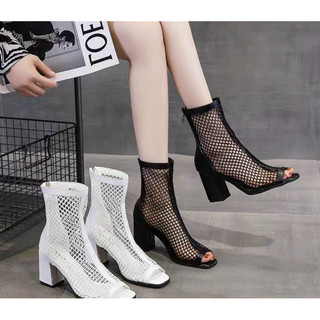 Bốt lưới dáng lửng hở mũi gót trụ 7 phân