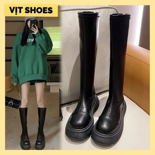 Có sẵn bốt cao cổ bốt đùi trơn giày boot nữ phong cách ulzzang đế cao 6cm