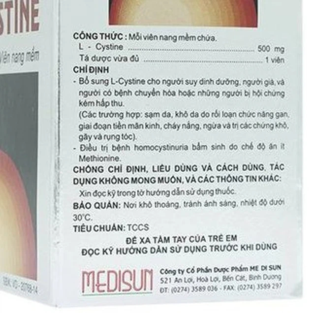 L-cystine  giảm rụng tóc, đẹp da, giảm nám, tàn nhang, hạn chế lão hóa, sạm da - Hộp 60 viên