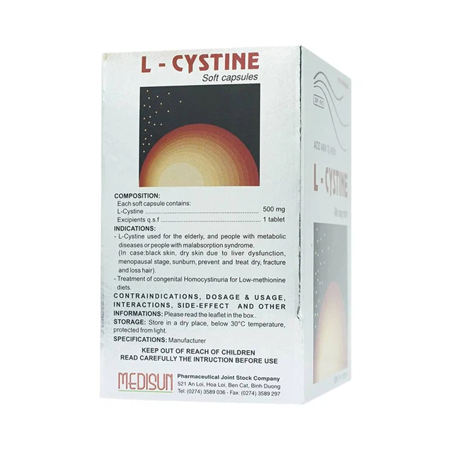 L-cystine  giảm rụng tóc, đẹp da, giảm nám, tàn nhang, hạn chế lão hóa, sạm da - Hộp 60 viên