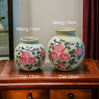 Lọ hoa mini để bàn, gốm sứ Bát Tràng, họa tiết hoa hồng vẽ tay cao 17cm/22cm