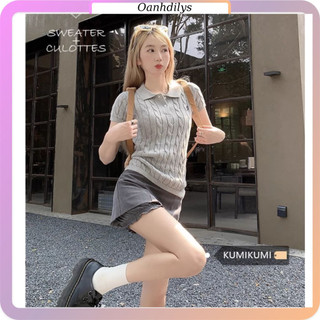 Áo polo nữ ngắn tay dệt kim len màu xám, áo len polo nữ cọc tay hàng order Taobao nhà Oanhdilys