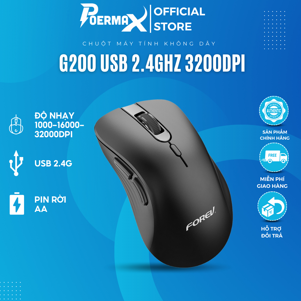 Chuột máy tính không dây G200 USB 2.4Ghz 3200DPI-POERMAX