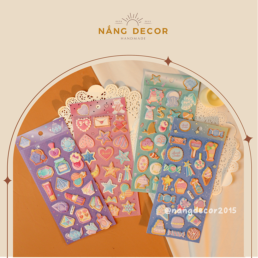 Hình dán sticker nổi 3D | Đá Quý |  hoạt hình dễ thương chống nước cho bé trai, bé gái | Nắng Decor
