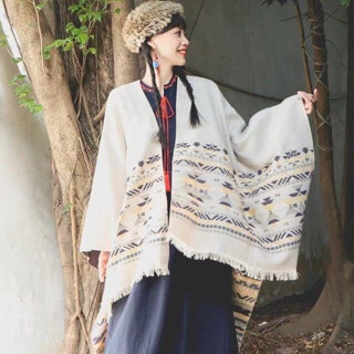 Áo choàng boho thổ cẩm 2 mặt mùa thu đông cho nữ khăn len dạ dày ấm 150*30cm - Mã AC006