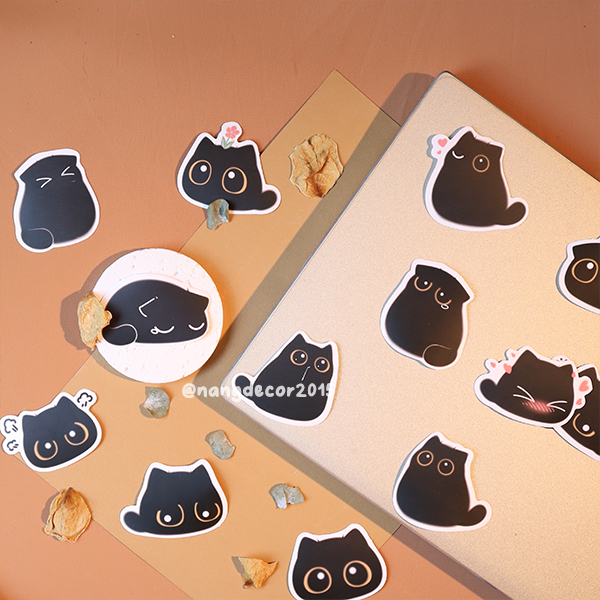 Sticker chống thấm nước | Black Cat | dán mũ bảo hiểm,laptop, ly bình giữa nhiệt họa tiết dễ thương | Nắng Decor