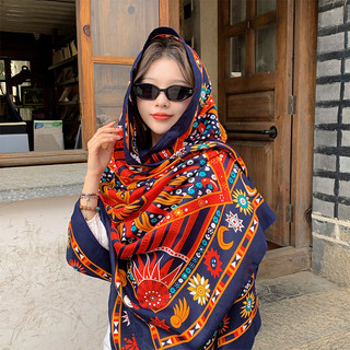 Khăn choàng boho đi biển họa tiết đỏ thổ cẩm xinh xắn chất dày loại 1 size 180x90cm - Mã VS001