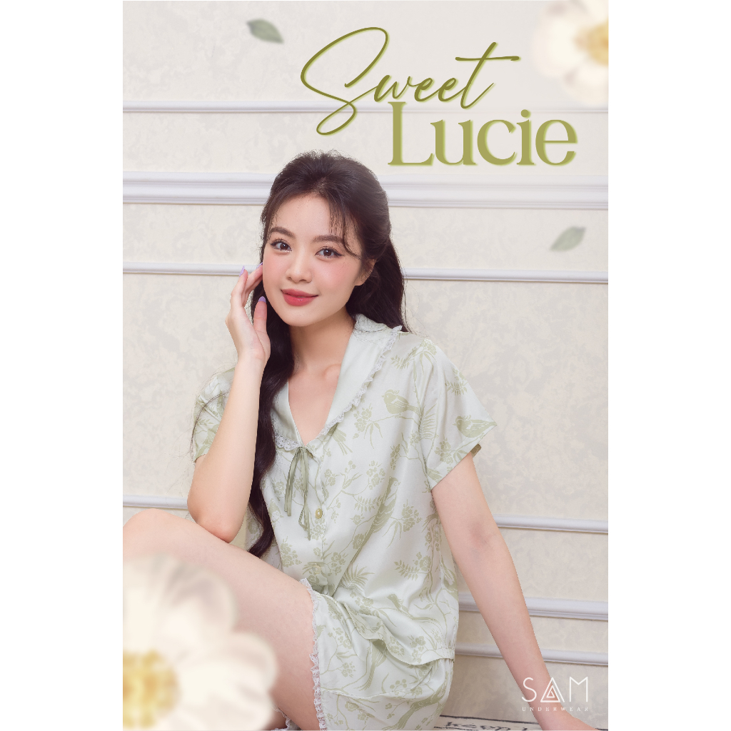 Bộ ngủ lụa pyjama lụa satin cao cấp SAM hoạ tiết áo tay ngắn quần ngắn Lucie 001 SM23
