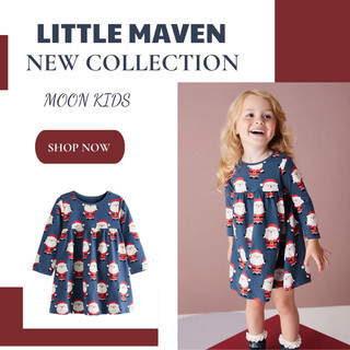 Váy bé gái dài tay Little Maven váy cotton dài tay bé gái noel S1689