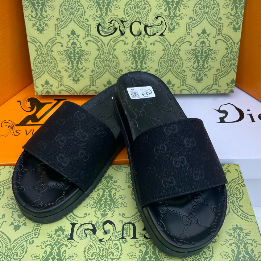 Các Mẫu Dép Nam LoGo Khắc Laze Mặt PU Quai Da Dép Quai Ngang Thời Trang   Hottrend  Size 38-43