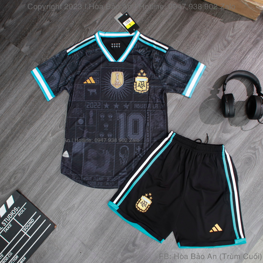 Bộ Quần Áo bóng Đá Tuyển Argentina 23/24 màu Xanh Than - Vải Thái Chuẩn Áo Thi Đấu