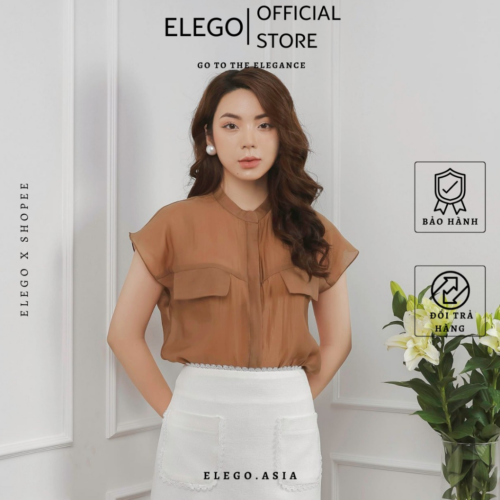 Set áo sơ mi  ANAU TOP tơ nhật tay hến cổ tàu và chân váy Texmi Skirt - ELEGO