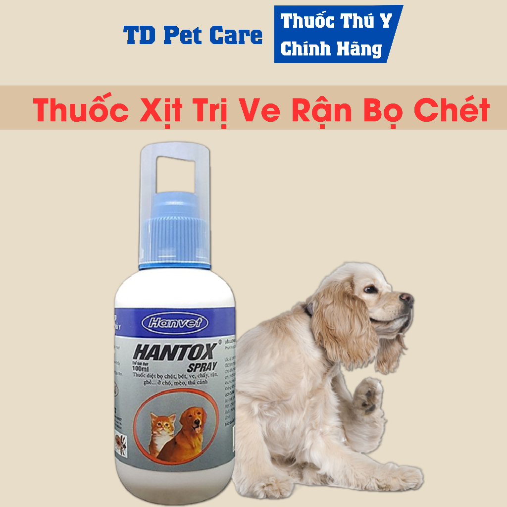 Lọ Xịt Ve Chó Bọ Chét Rận Mèo Dành Cho Chó Mèo TD HanTox Xịt 100ml - Xịt Ngừa Ve Bọ Chét Cho Chó Mèo Hantox