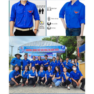 Áo đoàn Thanh Niên, Áo sơ mi đoàn Thanh niên dài tay nam nữ mác logo thêu cao cấp.