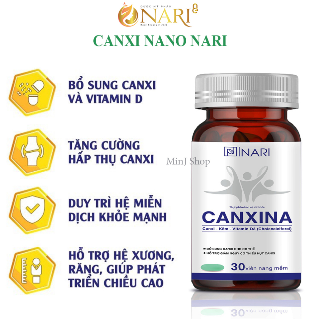 Canxi nano chính hãng Nari bổ sung canxi kẽm vitamin D3 , K3 , A giúp xương chắc khỏe , tăng chiều cao hộp 30 viên