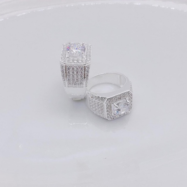 NHẪN NAM FULL ĐÁ BẠC TA NGUYÊN CHẤT-THJ SILVER