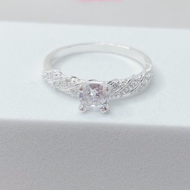 Nhẫn nữ bạc ta THJ - Nhẫn xoắn đính đá cao nhẹ nhàng nữ tính