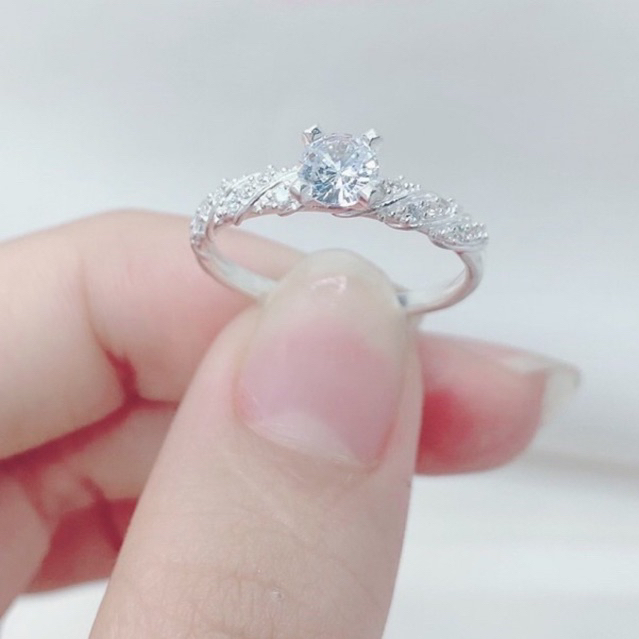 Nhẫn nữ bạc ta THJ - Nhẫn xoắn đính đá cao nhẹ nhàng nữ tính