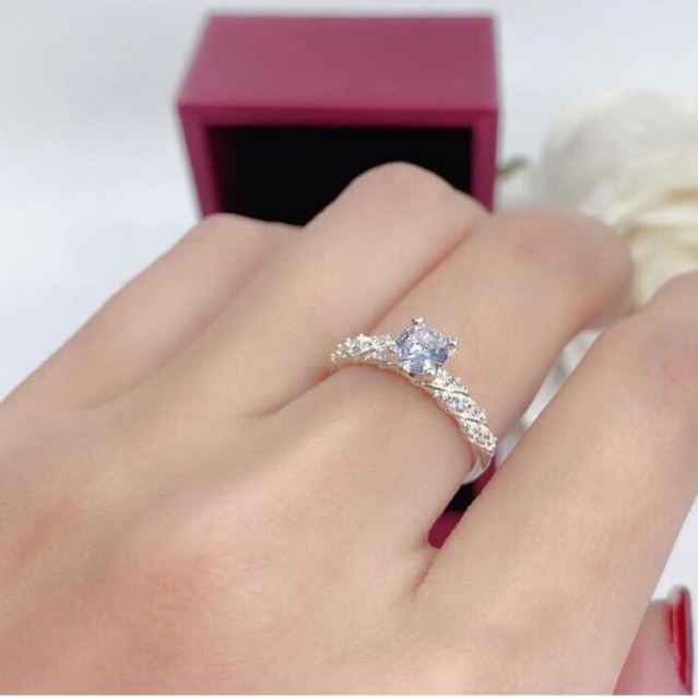 Nhẫn nữ bạc ta THJ - Nhẫn xoắn đính đá cao nhẹ nhàng nữ tính