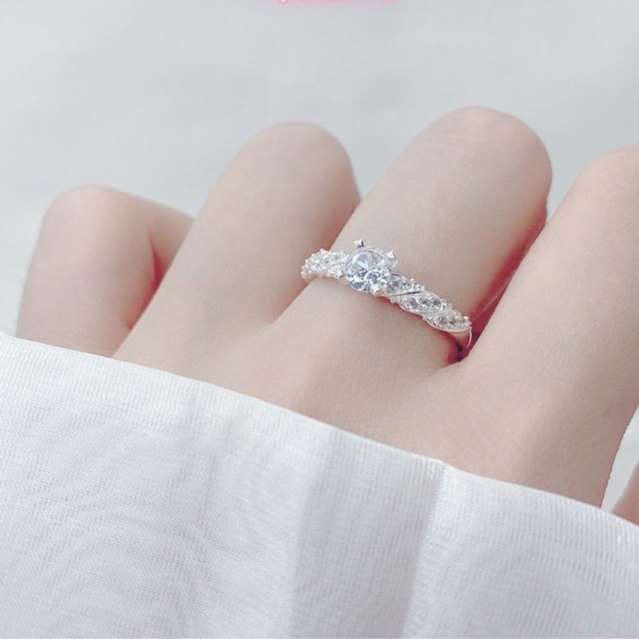 Nhẫn nữ bạc ta THJ - Nhẫn xoắn đính đá cao nhẹ nhàng nữ tính