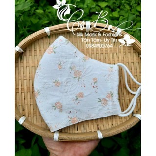 Khẩu trang vải linen hoa nổi, thô nhung