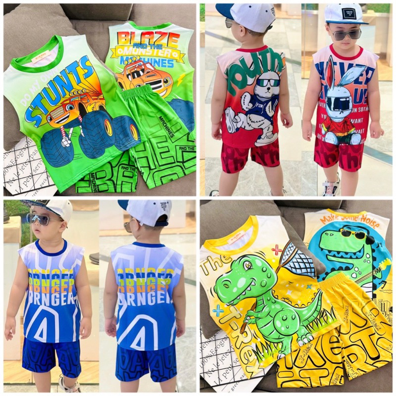 9-40kg bộ sát nách thun lạnh hip hop bé trai, thun mềm mịn mát bền đẹp 237