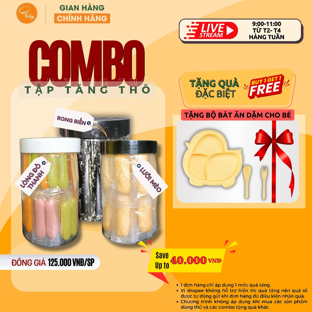 Combo bánh ăn dặm cho bé- tập tăng thô, bánh ăn dặm nhanh tan, bánh lòng đỏ thanh, bánh rong biển (3 hũ)