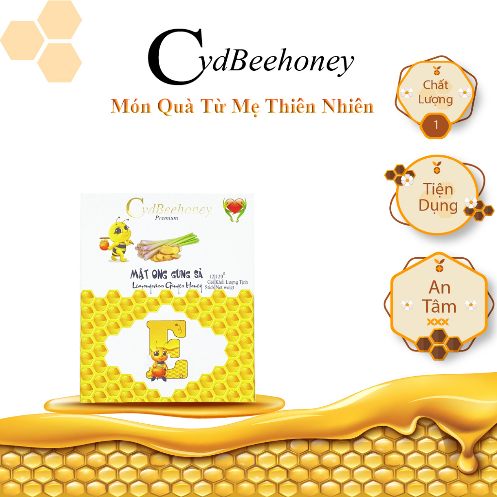 Hộp Mật ong Gừng Sả Tăng Đề Kháng, Phục Hồi Sức Khỏe, Đẹp Da Cho Người Già, Trẻ Em, Nam, Nữ CVDBEEHONEY 12x10g