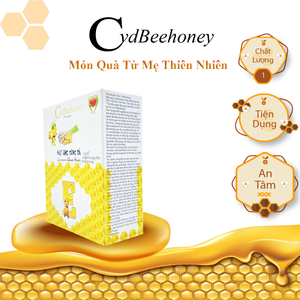 Hộp Mật ong Gừng Sả Tăng Đề Kháng, Phục Hồi Sức Khỏe, Đẹp Da Cho Người Già, Trẻ Em, Nam, Nữ CVDBEEHONEY 12x10g