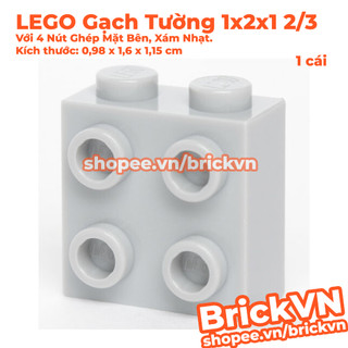 [1 Cái] LEGO Gạch Tường 1x2x1 2/3 Với 4 Nút Ghép Mặt Bên Xám Nhạt ID 6123809 22885