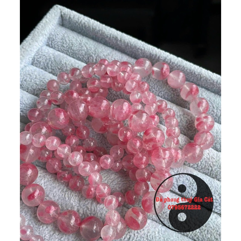 Vòng tay đá tường vi hồng 5a siêu đẹp rhodonite kiểm định
