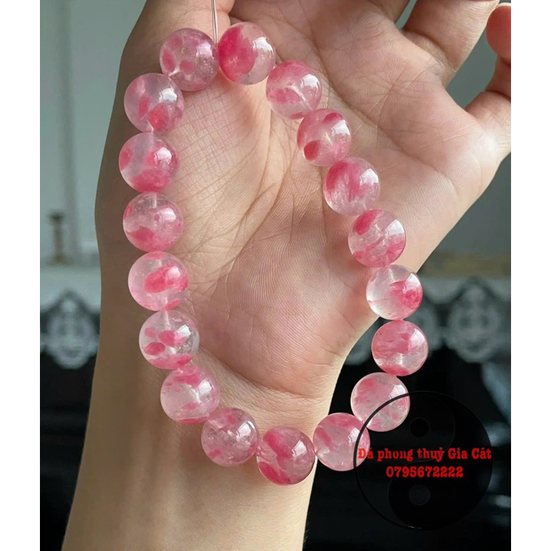 Vòng tay đá tường vi hồng 5a siêu đẹp rhodonite kiểm định