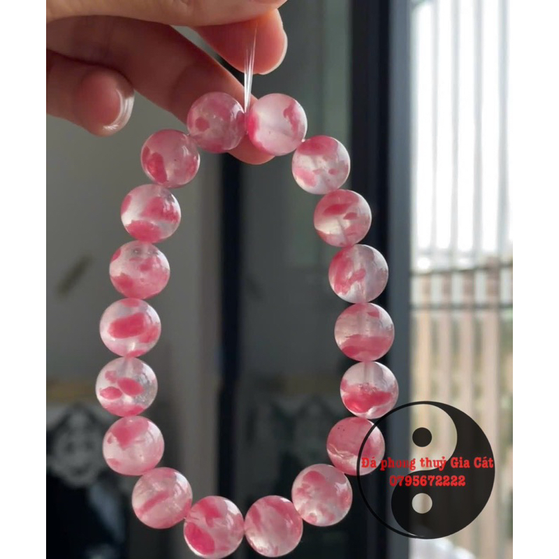 Vòng tay đá tường vi hồng 5a siêu đẹp rhodonite kiểm định