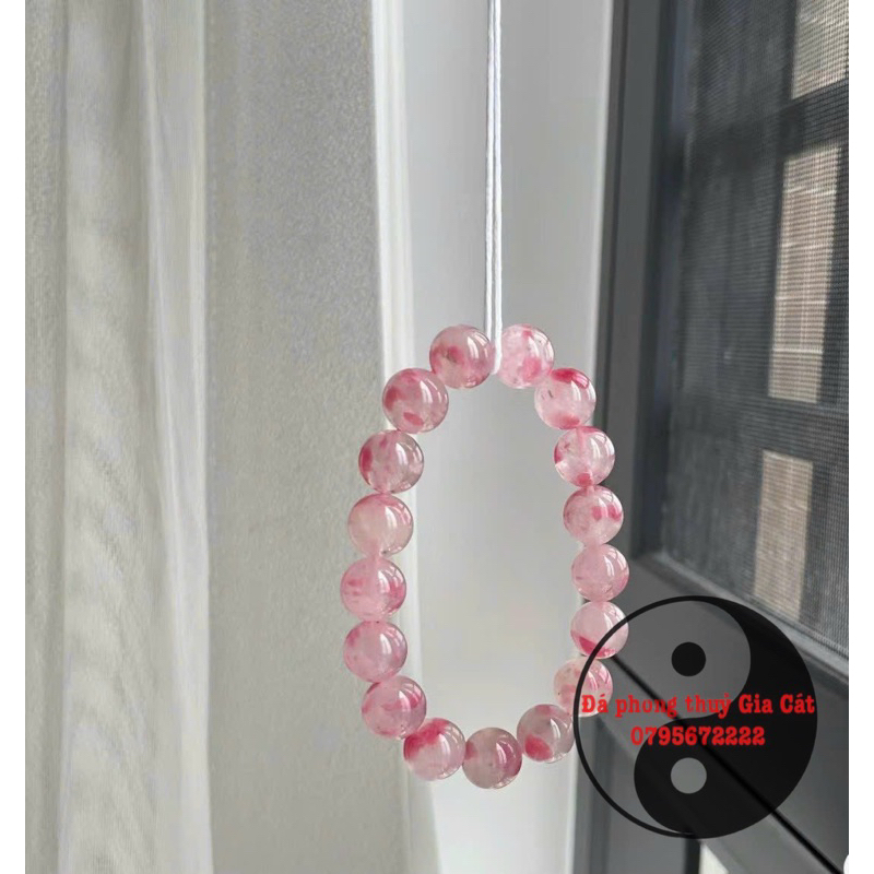 Vòng tay đá tường vi hồng 5a siêu đẹp rhodonite kiểm định