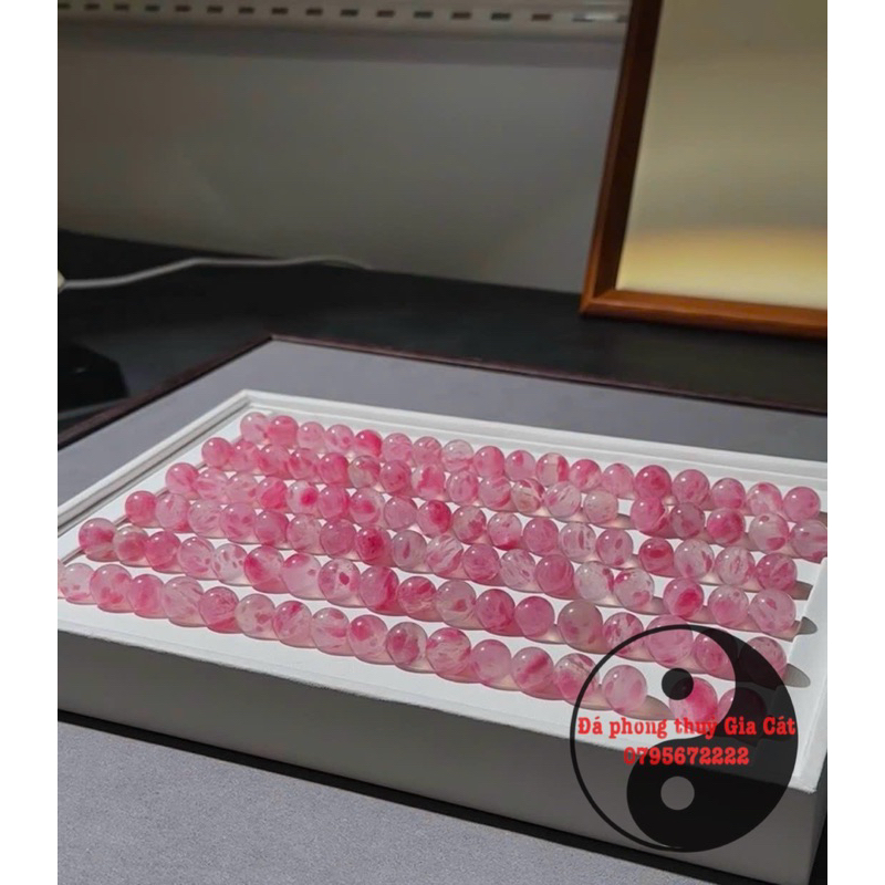 Vòng tay đá tường vi hồng 5a siêu đẹp rhodonite kiểm định