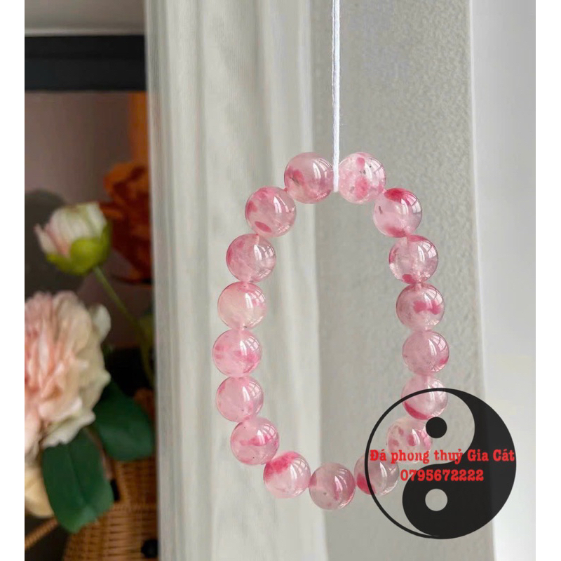 Vòng tay đá tường vi hồng 5a siêu đẹp rhodonite kiểm định