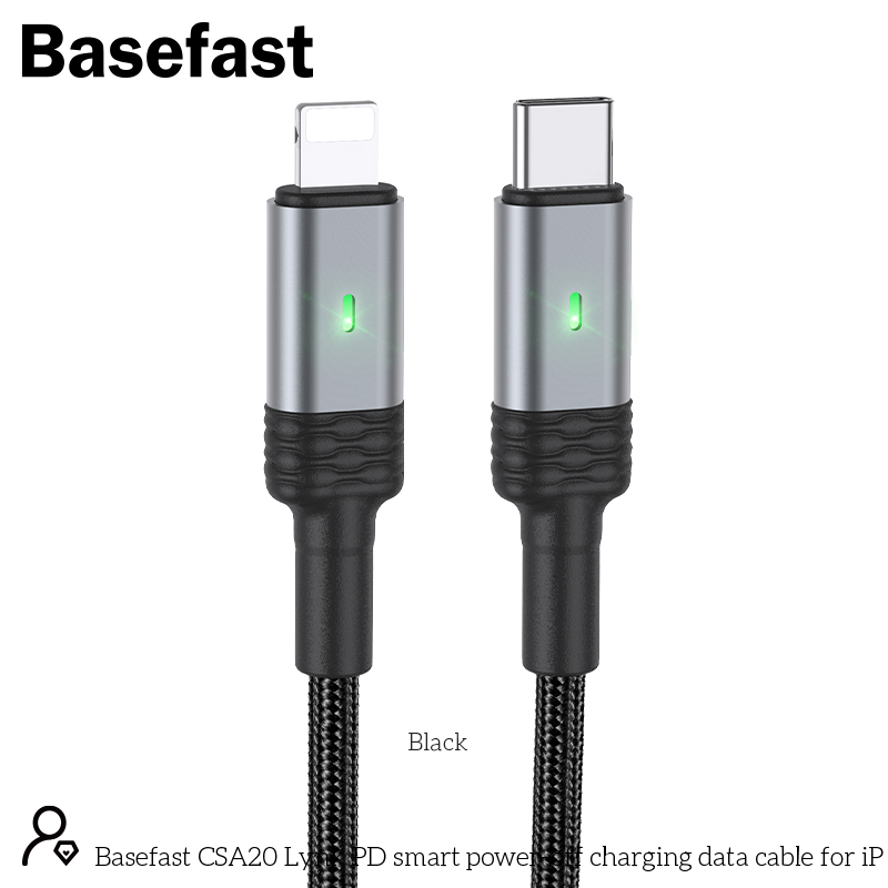 Cáp sạc  20W Tự ngắt điện khi đầy pin Basefast - Dây bọc dù báo đèn LED dùng cho  11 12 13 14 Pro Max 4.9