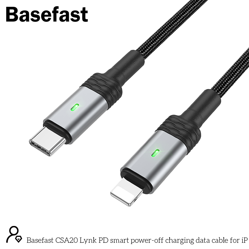 Cáp sạc  20W Tự ngắt điện khi đầy pin Basefast - Dây bọc dù báo đèn LED dùng cho  11 12 13 14 Pro Max 4.9