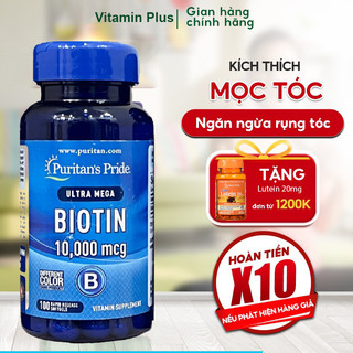 Viên uống kích thích tóc mọc tự nhiên, kiềm dầu cho da Puritan's Pride Ultra Mega Biotin 10.000mcg 100 viên