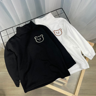 Áo giữ nhiệt cho bé lót lông siêu ấm, áo giữ nhiệt thêu gấu mềm mại an toàn cho bé trai bé gái cổ lọ 3 phân Quảng Châu