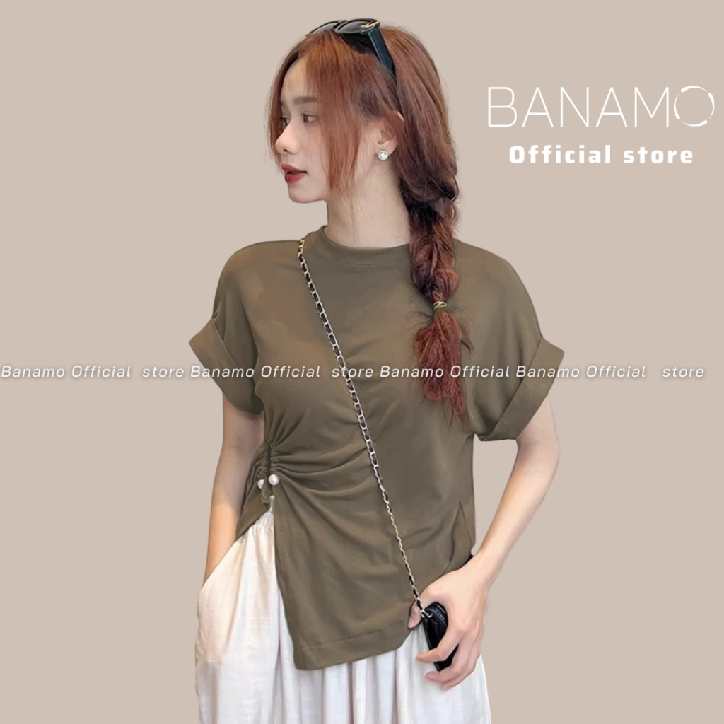 Áo thun trơn BIGSIZE tay hến nhún eo phối ngọc 3120