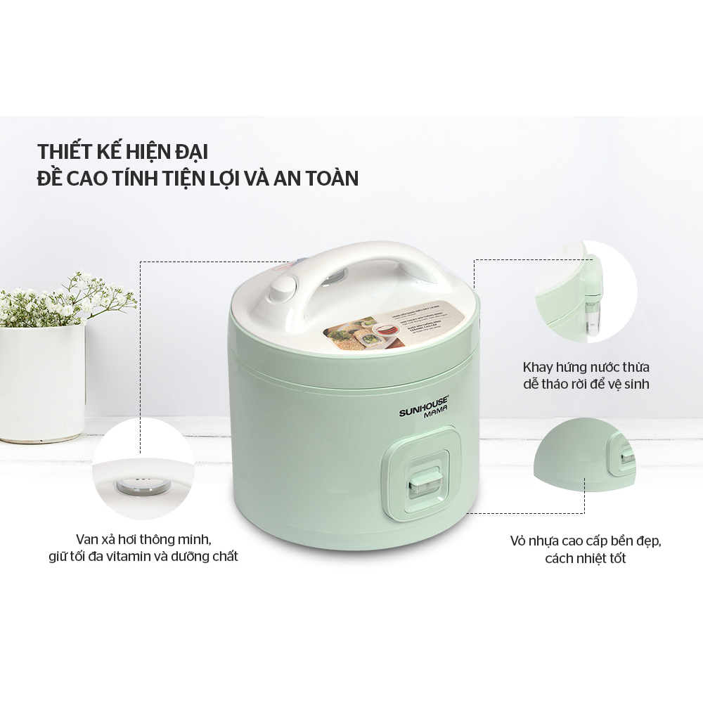 Nồi Cơm Điện 1.8L SunhouseMama SHD8665B, hàng chính hãng, độ bền cao, bảo hành 24 tháng