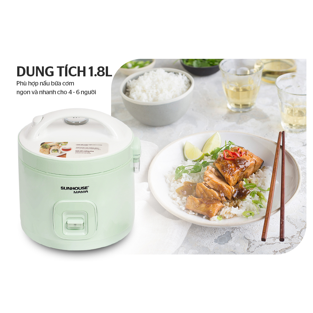 Nồi Cơm Điện 1.8L SunhouseMama SHD8665B, hàng chính hãng, độ bền cao, bảo hành 24 tháng