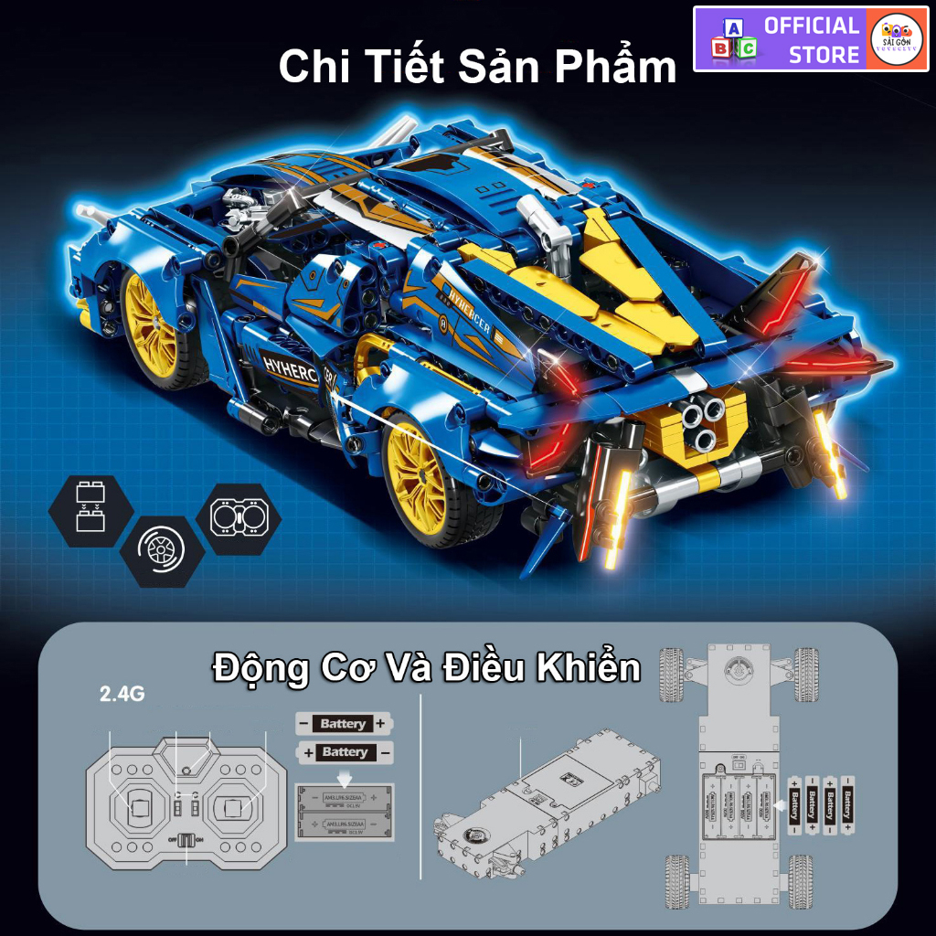 Đồ Chơi Lắp Ráp Kiểu Lego Mô Hình Điều Khiển Từ Xa Rc Siêu Xe Thể Thao Lamborghini,Ferrari,Bugatti Tỉ Lệ 1:18 Với 400PCS