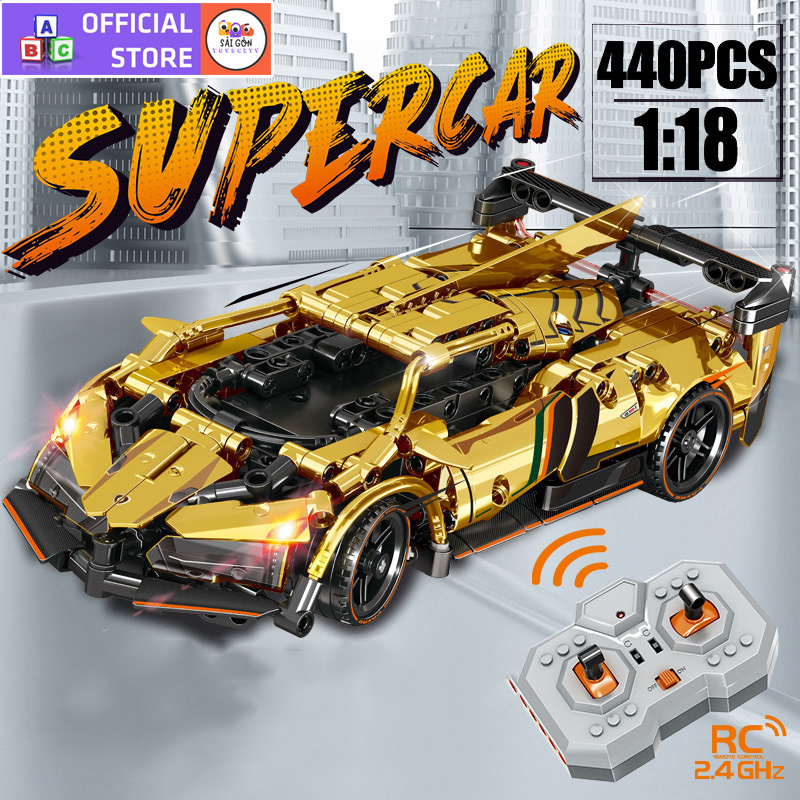 Đồ Chơi Lắp Ráp Kiểu Lego Mô Hình Điều Khiển Từ Xa Rc Siêu Xe Thể Thao Lamborghini,Ferrari,Bugatti Tỉ Lệ 1:18 Với 400PCS