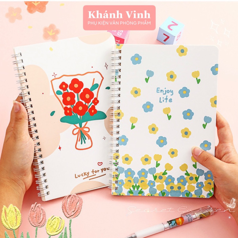 Sổ lò xo A5 kẻ ngang vintage 120 trang 70gsm 140x207mm lò xo kép, HXGS sổ tay ghi chép