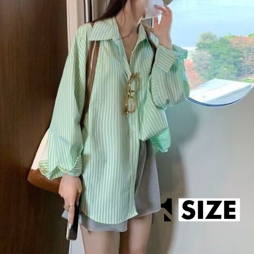 Áo khoác sơ mi sọc xanh lá, áo choàng form rộng oversize kiểu dáng Hàn Quốc quốc dân mới nổi 1SIZESHOP