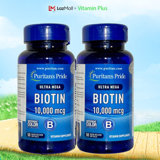 Bộ 2 Viên uống Giảm tóc gãy rụng, giúp mọc tóc, kiềm dầu cho da nhờn Ultra Mega Biotin 10.000mcg 50 viên Puritan's Pride