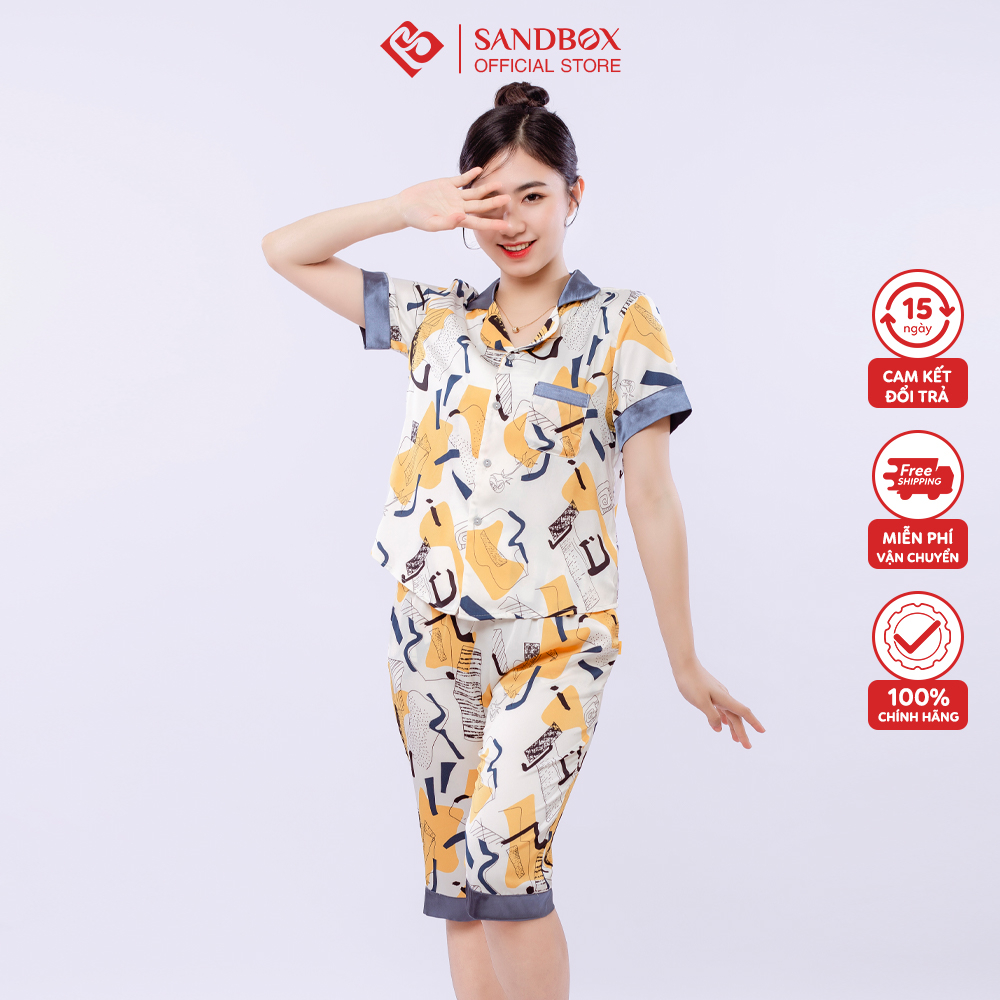 Đồ Bộ Nữ Mặc Nhà Pijama Lụa Nhật Mềm Mát Mùa Hè SANDBOX Thiết Kế Tay Cộc Quần Lửng Họa Tiết Nhã Nhặn - BLL22005