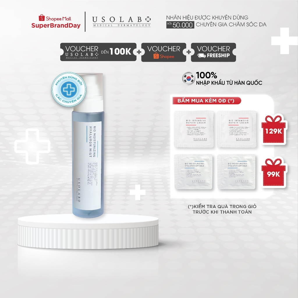 Xịt khoáng cấp ẩm Bio Moisturizing Hyaluron Mist USOLAB - Giảm dầu ngừa mụn & làm sạch sâu cho mọi loại da 150ml
